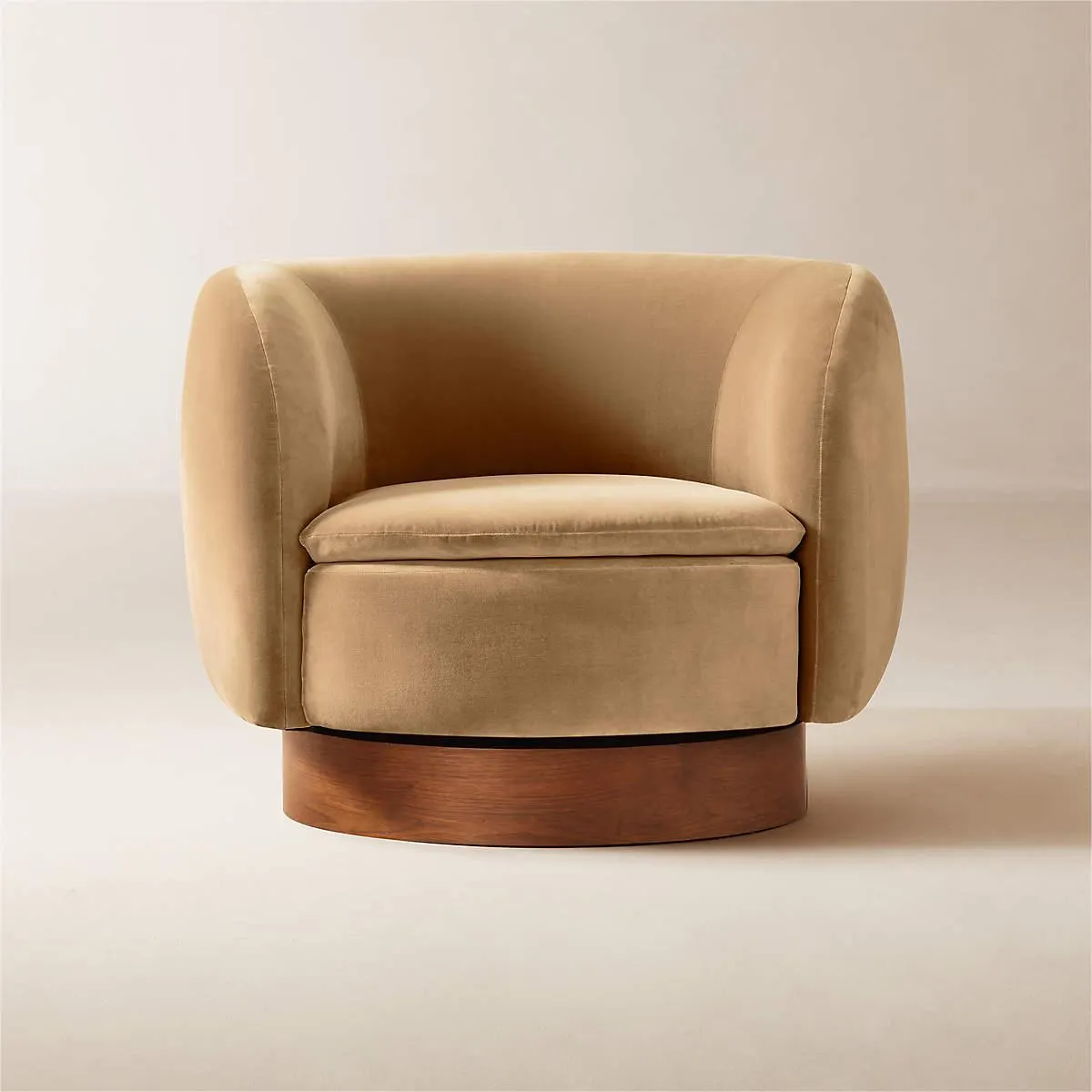 Muir Camel Velvet Swivel Chair by Lawson-Fenning