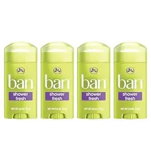 Ban Invisible Solid Antiperspirant Deodorant for Women and Men, 24-Hour Underarm Odor & Sweat Protection, Shower Fresh, 2.6 Oz, Pack of 4