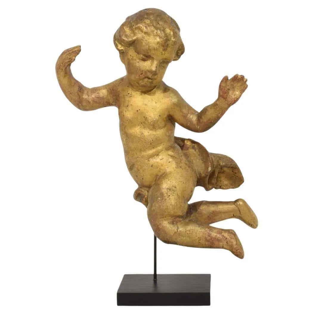 Italian 18th Century Carved Wooden Baroque Angel