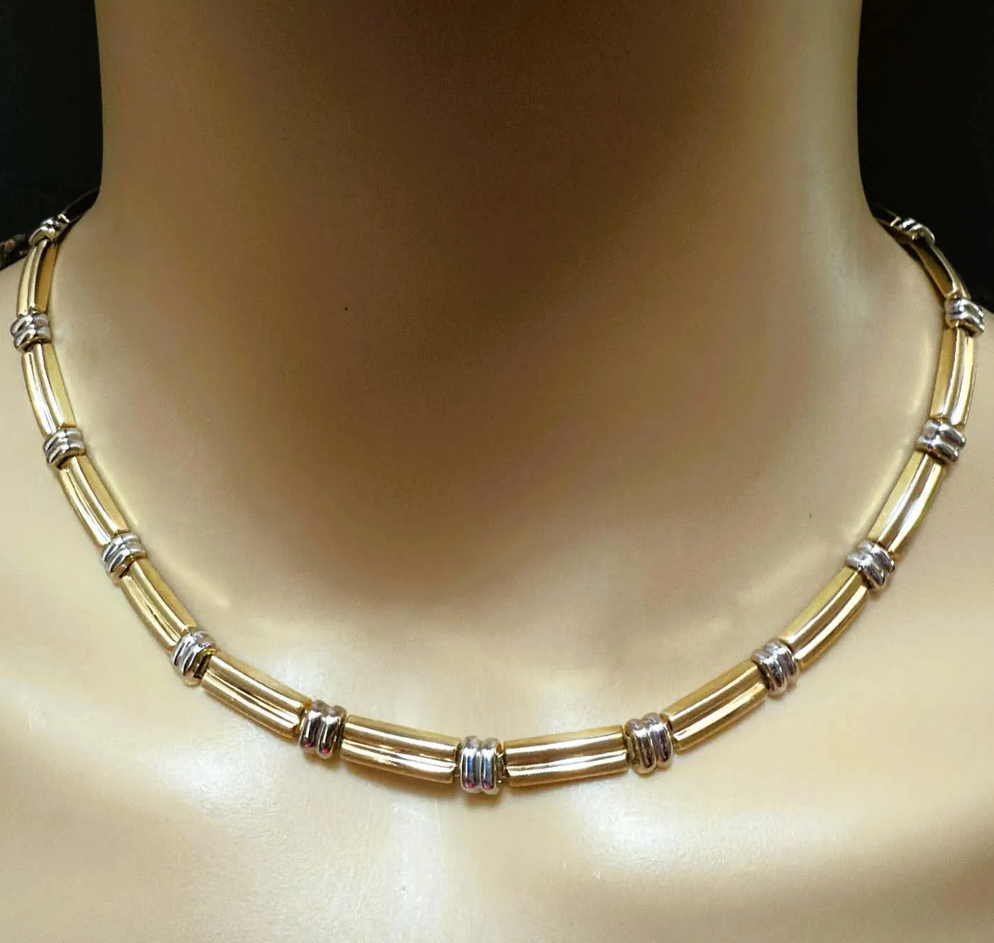 Italy 14k Yellow & White Gold Link Necklace 16.5" Long 6 mm Wide 14.36 Grams