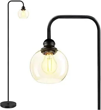 Modern Floor Lamps for Living Room with 6W LED Bulb, Industrial Floor Lamp, Clear Glass, Black Classic Reading Tall Lamp for Home Office, Standing Lamps for Bedroom, Study, Minimalist, Vintage