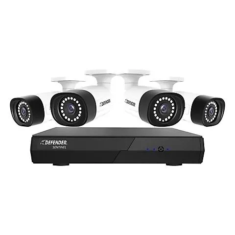 Defender Sentinel 8-Channel 4-Camera 4K Metal Security System with 1TB HDD NVR, Color Night Vision, and Human Detection