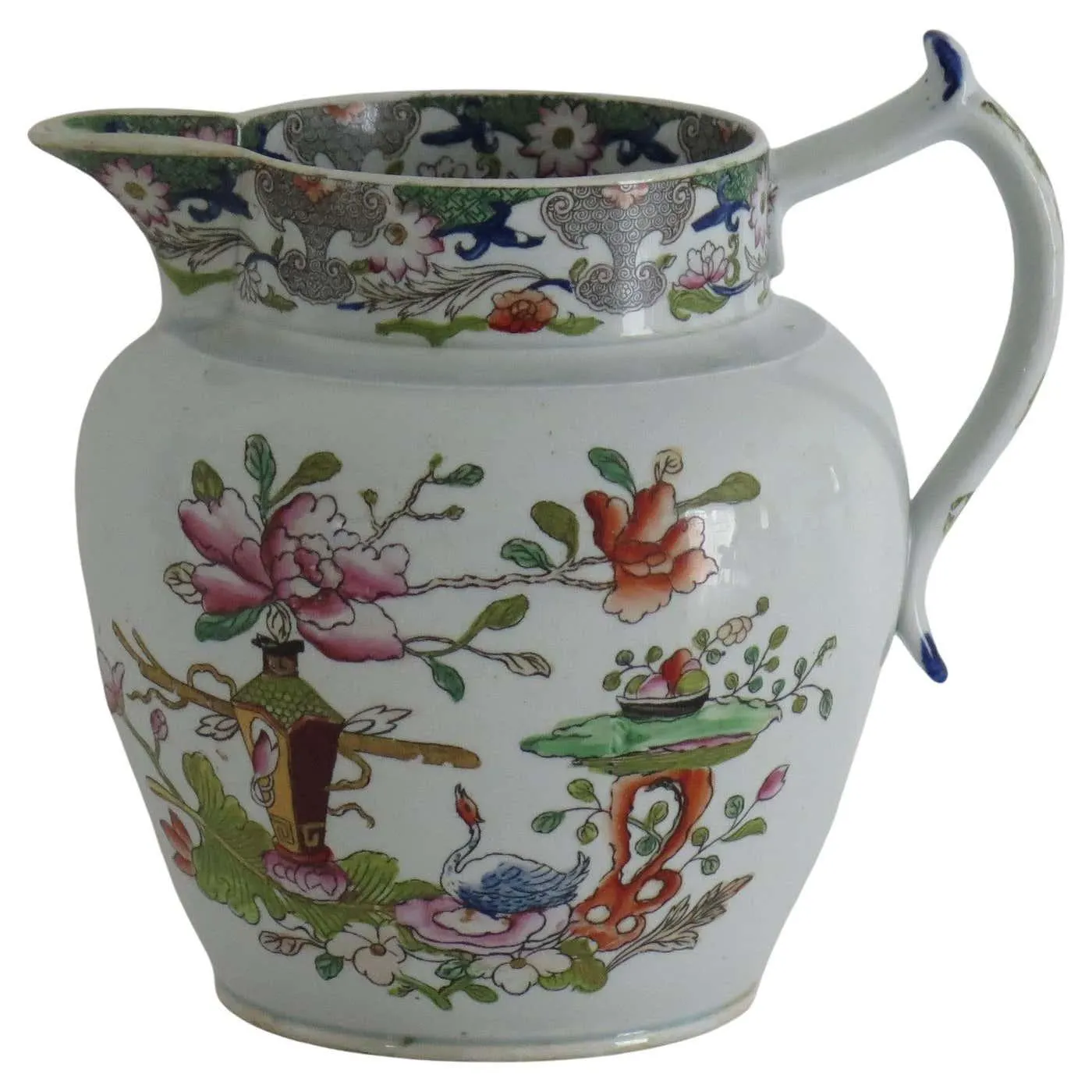Georgian Masons rare Ironstone Jug or Pitcher in Table & Flower Pot Ptn, Ca 1818