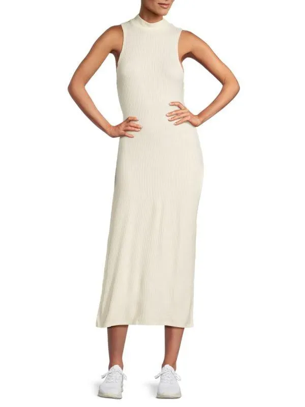 Well Traveled Rib-Knit Mock Turtleneck Midi Dress