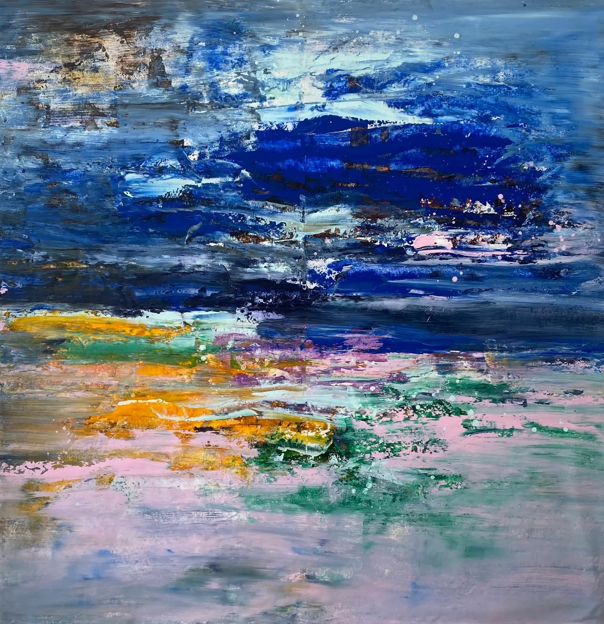 Kathleen Rhee abstract expressionist painting rainbow original coast beach water landscape 2024