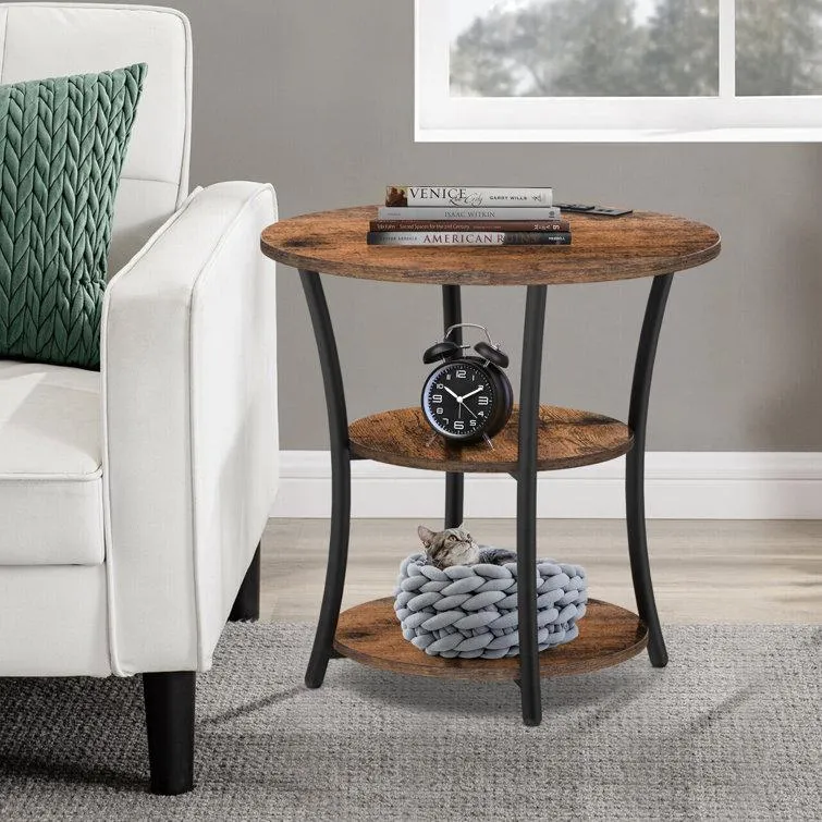 Jalane Tall End Table with 2 USB Ports, 2 Power Outlets, and 3-Tier Storage Shelves