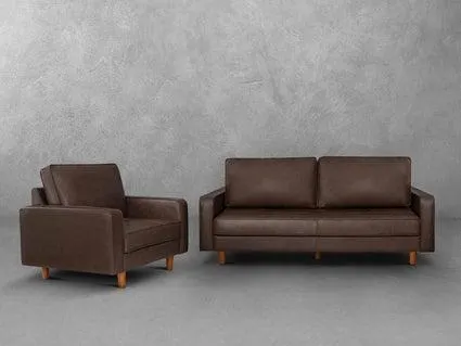 Holloway Mid-Century Leather Sofa and Armchair Set