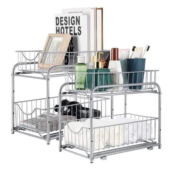 2 Pack Stackable Pull Out Basket Organizer for Pantry