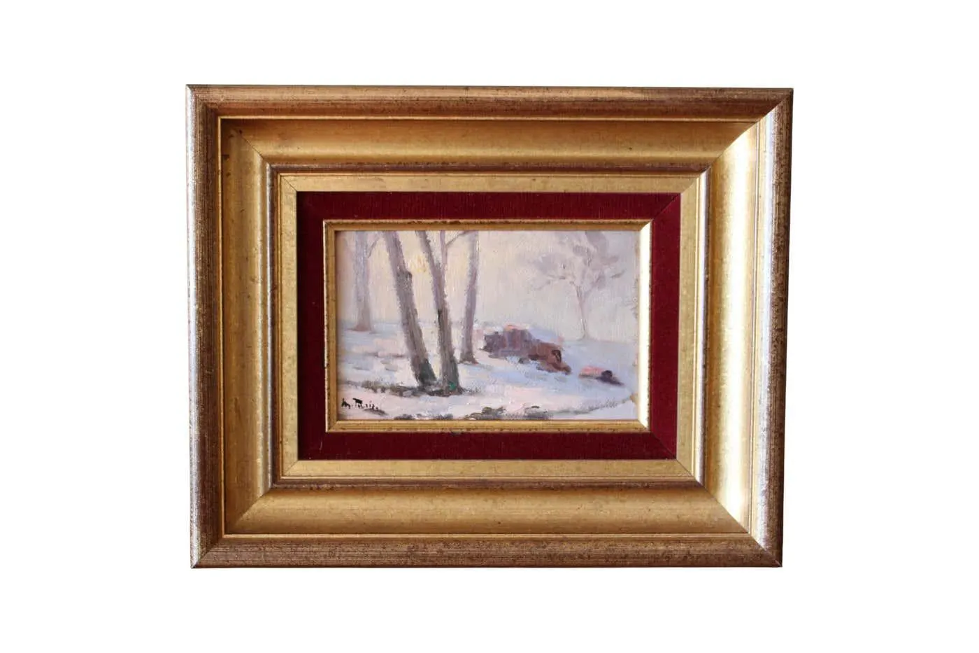 Maurice Paris Vintage Landscape Post-Impressionist French Snowscape Small Oil Painting 1950's