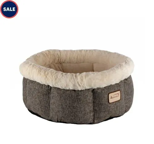 Armarkat Cozy Beige and Gray Cat Bed, 19.5" L X 19.5" W X 8.5" H