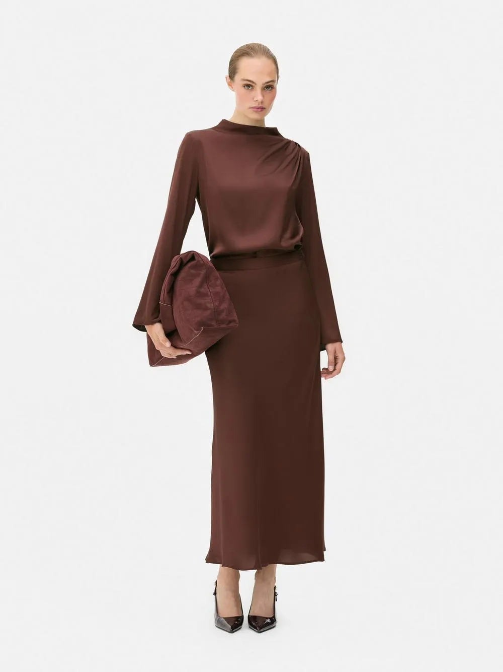 Satin A-Line Midi Skirt