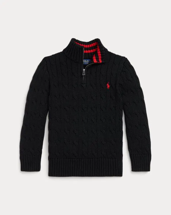 Cable-Knit Cotton Quarter-Zip Sweater