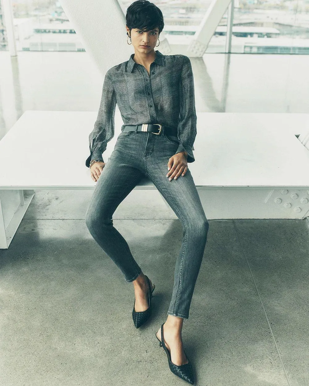 High-Rise Croc Skinny Ankle Jeans