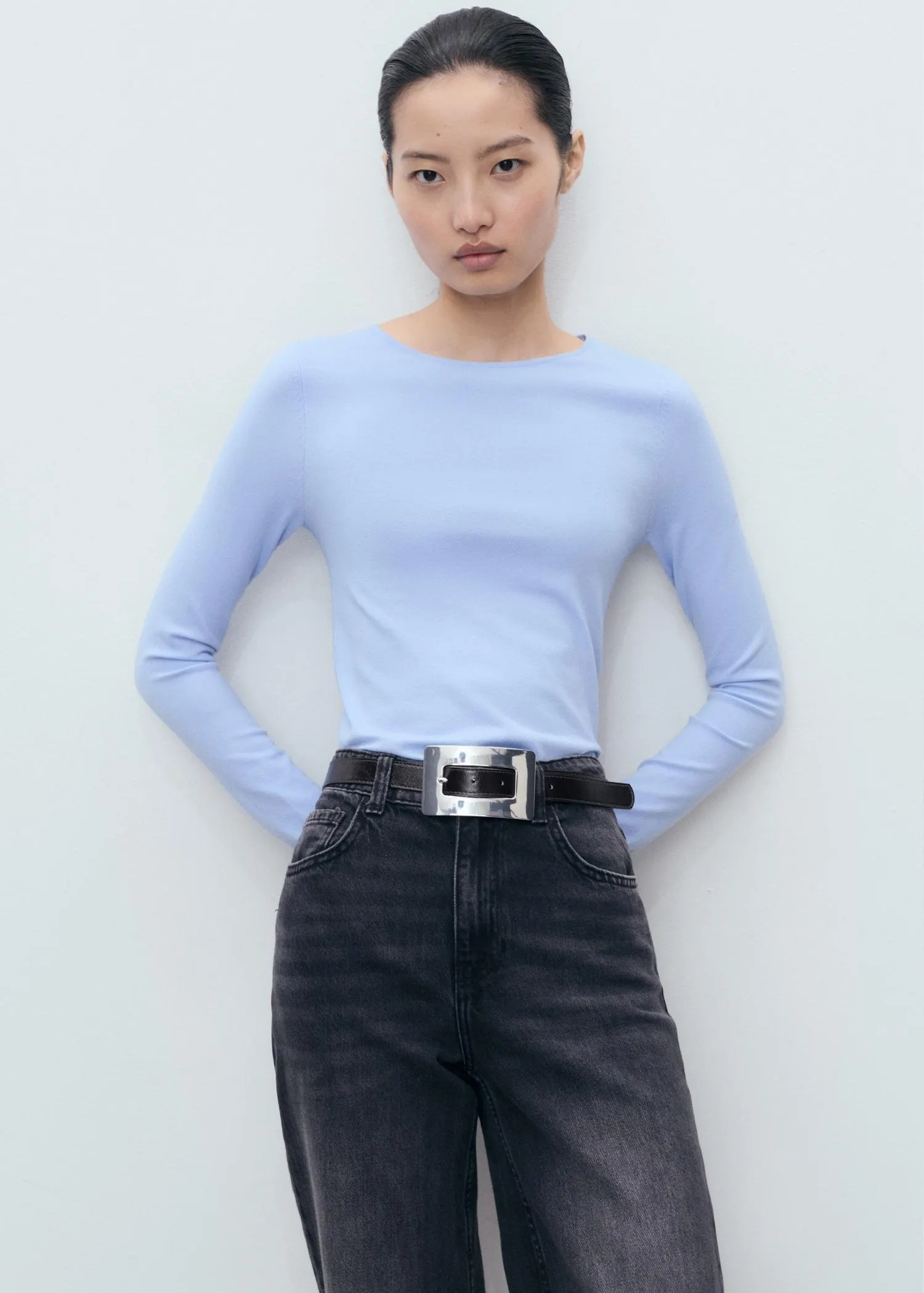 Long-sleeved fine-knit sweater