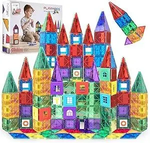 Playmags Magnetic Tiles for Kids – 100pcs Magnet Building Set for Toddlers Ages 1-5 | Stem Montessori Toy for 2 3 4 Year Old Boys & Girls | Toys for Toddlers, Preschool & Middle School Children