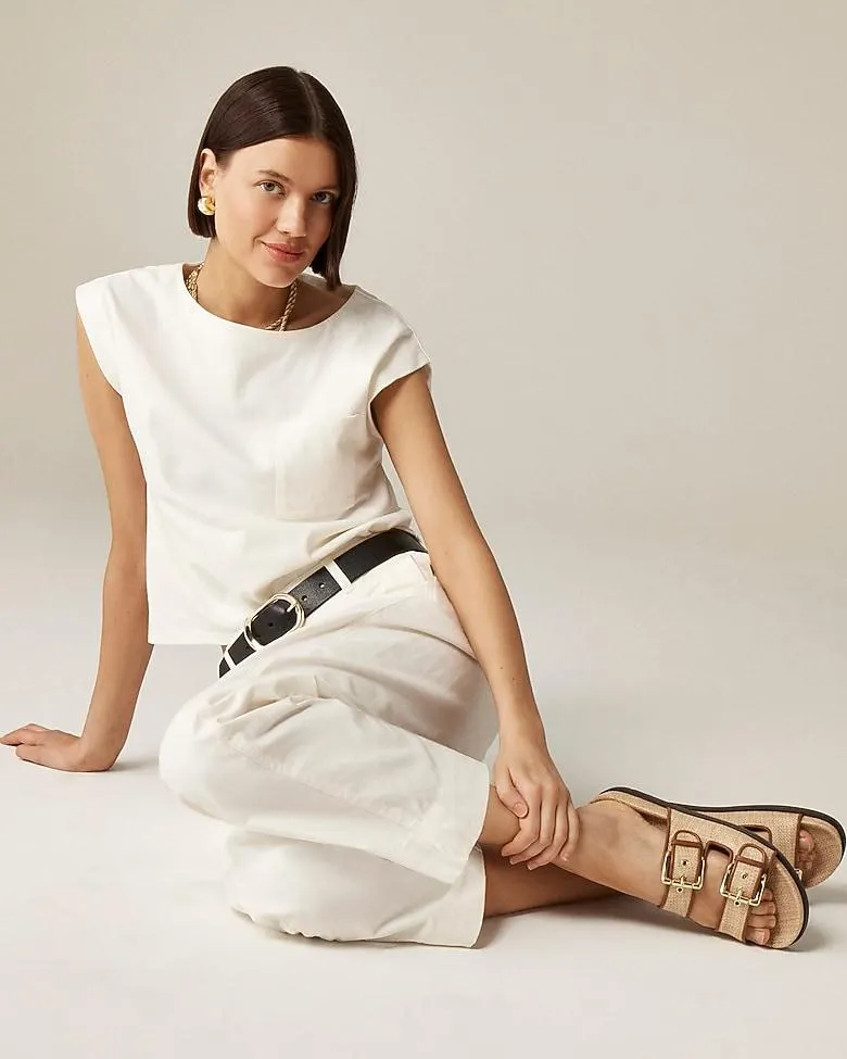 New Colbie wide-strap buckle sandals in faux raffia