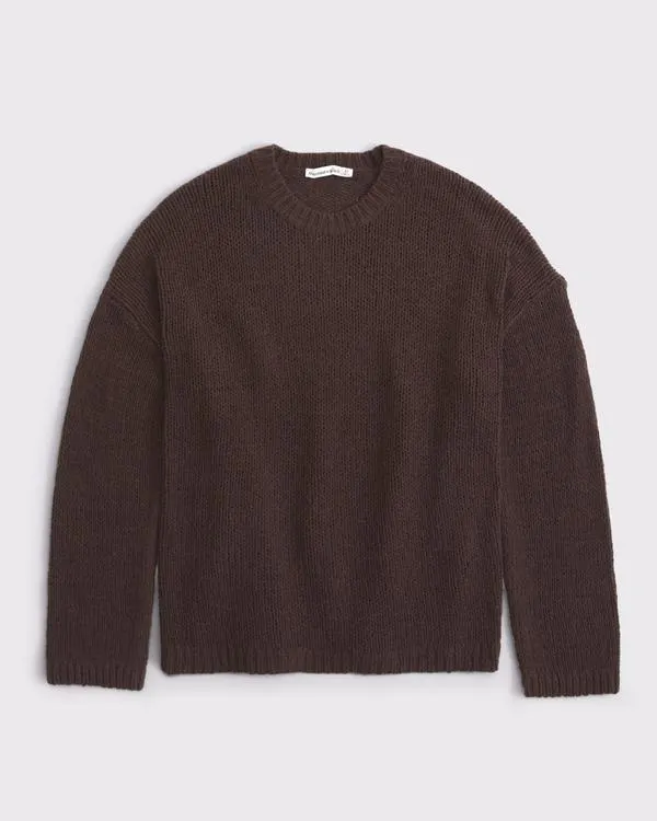 Open-Stitch Textural Crew Sweater