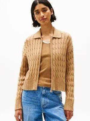 Cable Knit Boxy Zip Cardigan