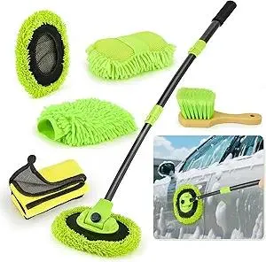 Car Wash Brush with Long Handle - 15° Curved Extendable Car Wash Mop,Soft Car Washing Brushes with Extra Microfiber Mop Head for Truck SUV Cleaning Not Hurt Paint Scratch Free