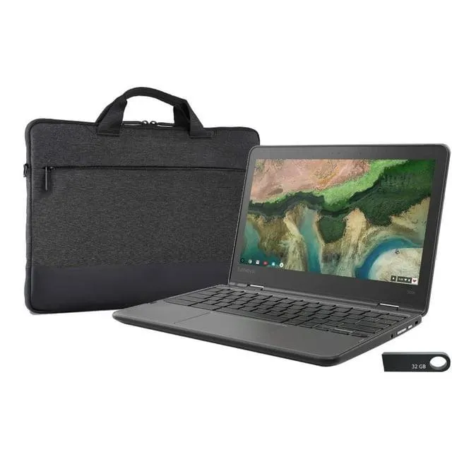 Restored Lenovo Chromebook 100E 11.6-Inch 4GB 16GB Latest ChromeOS Bundled With: Professional Carrying Case 32GB Portable Expandable USB Storage Refurbished