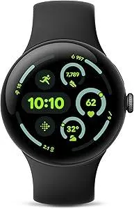 Google Pixel Watch 3 (45mm) Latest Model - Android Smartwatch, Heart Rate Tracking, Fitbit Advanced Running, Fitness Insights, 24-Hour Battery - Matte Black Aluminum Case - Obsidian Band - Wi-Fi