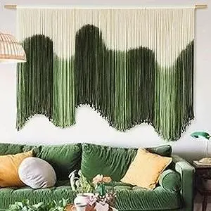 IOWER Large Macrame Wall Hanging Boho Wall Art Green Fiber Dip-Dyed Handmade Macrame Cord for Headboard Bedroom Living Room Fireplace 57" W x 39" L