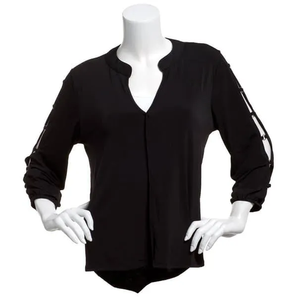 Womens NY Collection 3/4 Open Grommet Sleeve Blouse