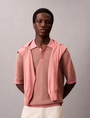 Smooth Cotton Waffle Sweater Polo Shirt