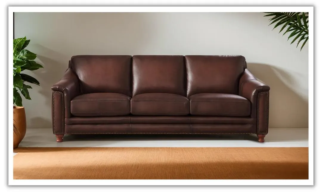 Belfast 3-Seater Leather Sofa With Nailheads