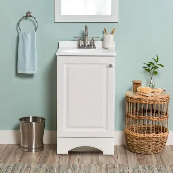 19 in. Single Sink White Bath Vanity with White Cultured Marble Top (Assembled)