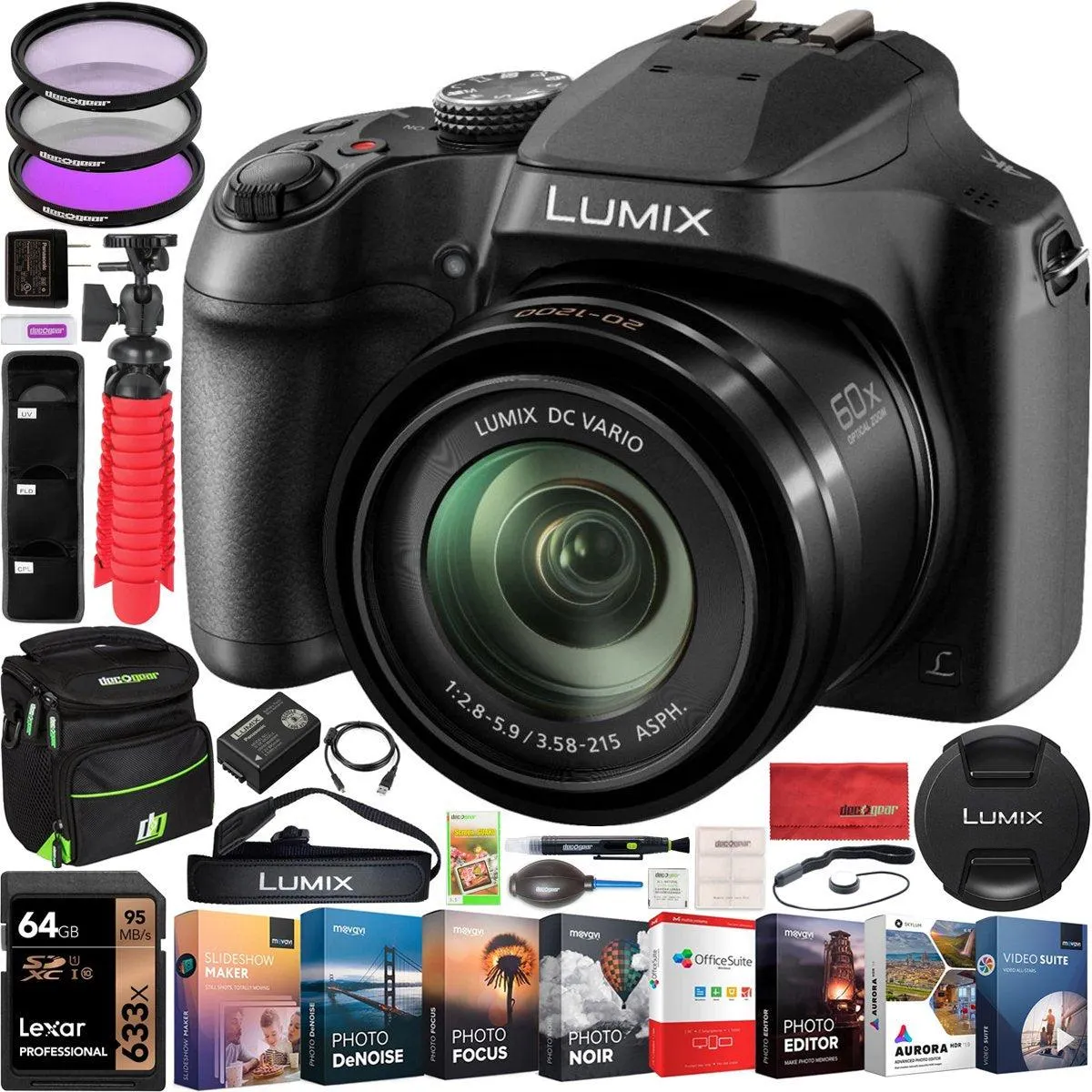 Panasonic Lumix FZ80 4K Digital Camera with 20-1200mm Lens 60x Optical Zoom DC-FZ80 Bundle