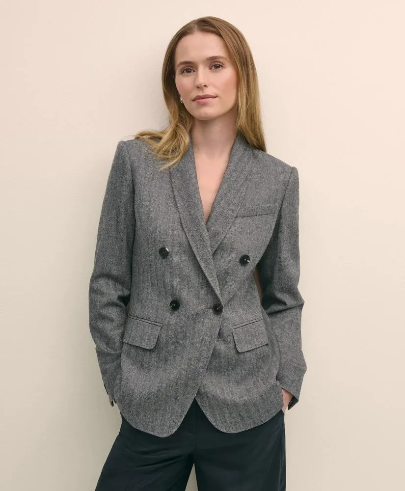 Wool-Blend Double-Breasted Herringbone Jacket