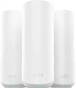NETGEAR Orbi 370 Series Dual-Band WiFi 7 Mesh Network System for Home (RBE373) – Wireless Router + 2 Extenders, Security Features, 5 Gbps, Covers 6,000 sq.ft., 70 Devices, 2.5GB Internet Port, BE5000