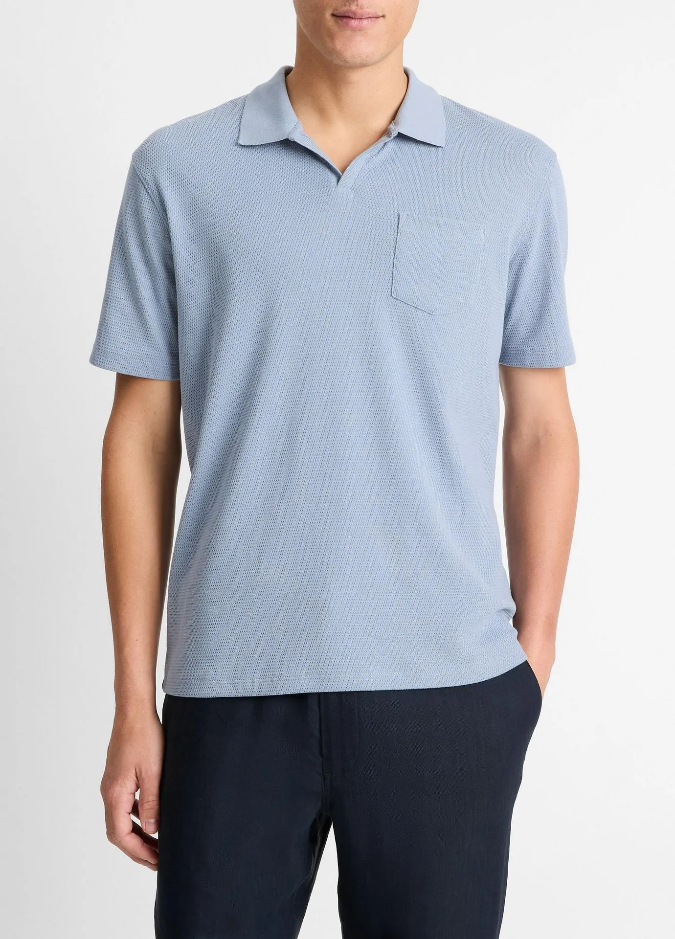 Cotton-Blend Johnny-Collar Polo Shirt