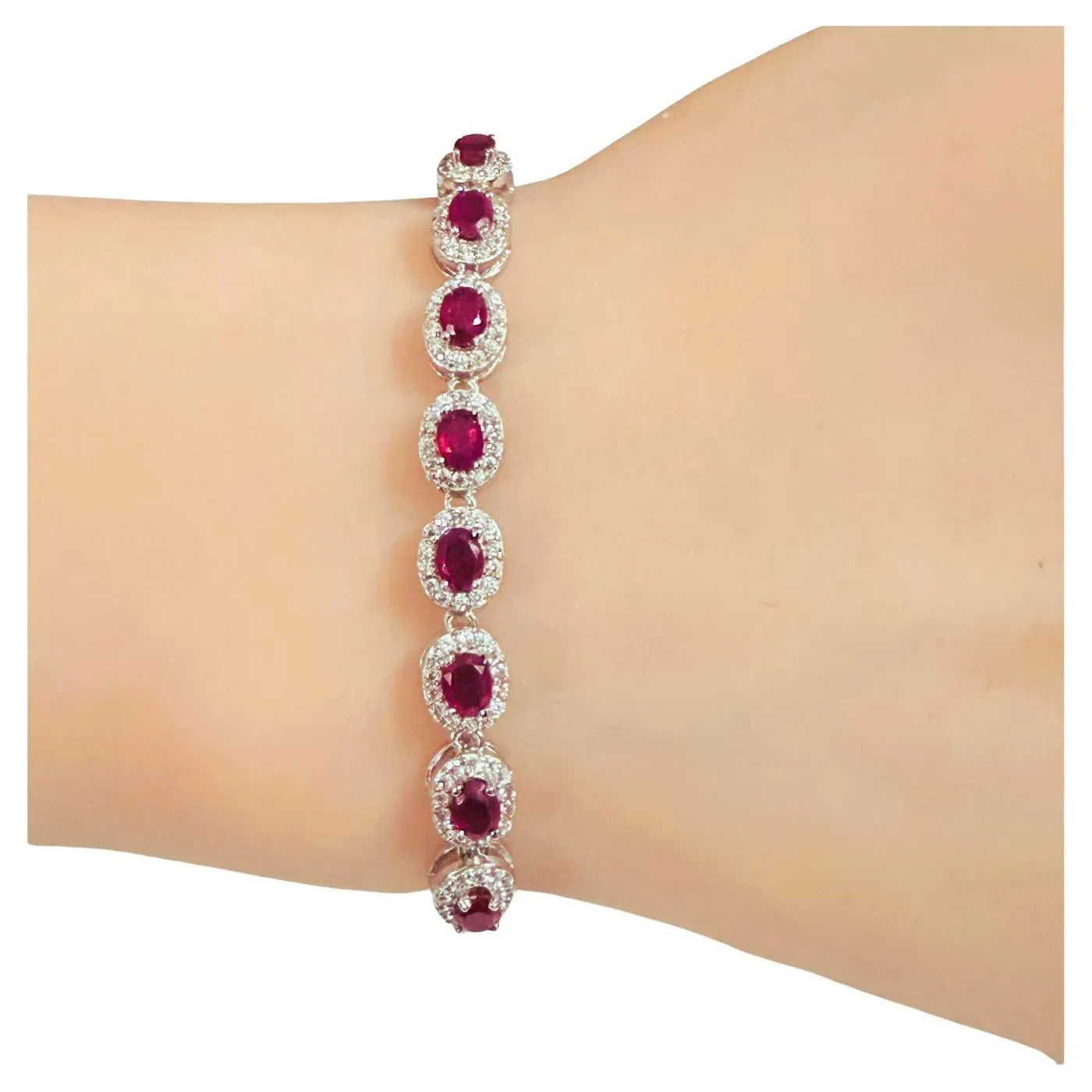 New 1.62 Carat Ruby & Diamond Cut Sapphire 14k W Gold PL Sterling Bracelet