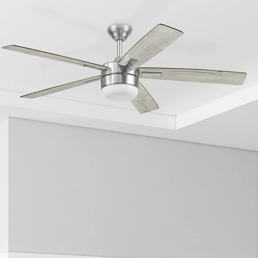 Harbor Breeze Boltz III Easy2Hang 52-in Color-Changing Integrated LED Brushed Nickel with Gray Blades Ceiling Fan With Light - Remote Included ( 5 -Blade )