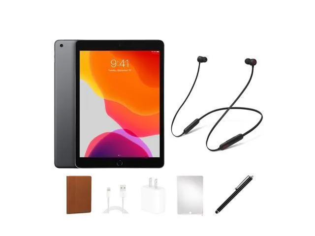 Apple iPad 7 32GB 10.2" Space Gray Wi-Fi Only Bundle with Beats or JBL headset, Case, Screen Protector, Stylus Pen and Charging Accessories