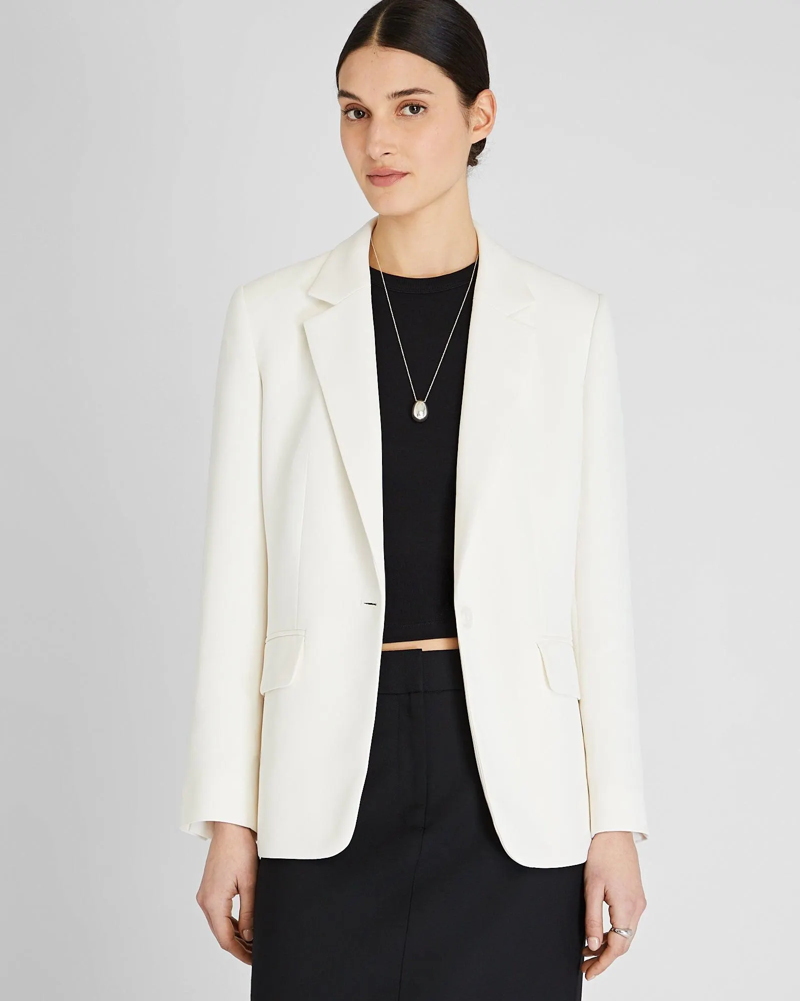 Relaxed Single-Breasted Crepe Blazer