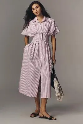 The Tobie Button-Front Pleated Shirt Dress by Exquise