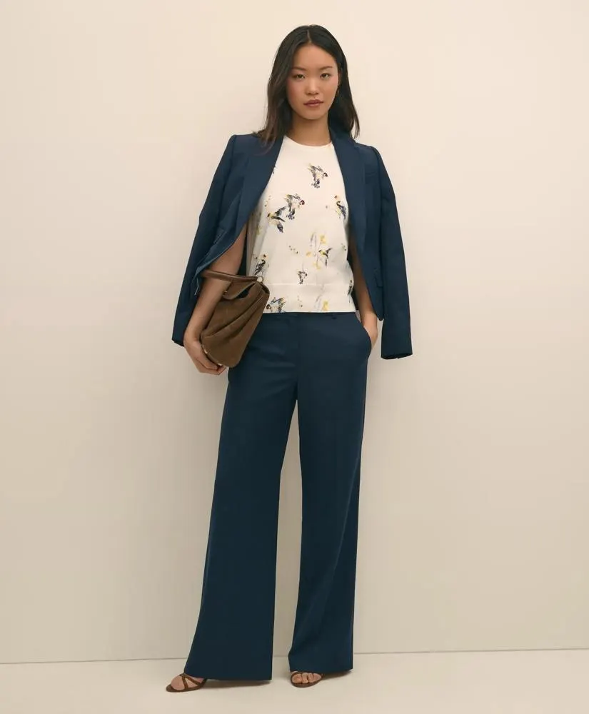 Wool Blend Hopsack Wide-Leg Pants