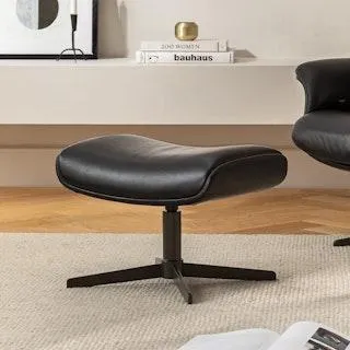 Meklen 20" Leather Ottoman - Oxford Black