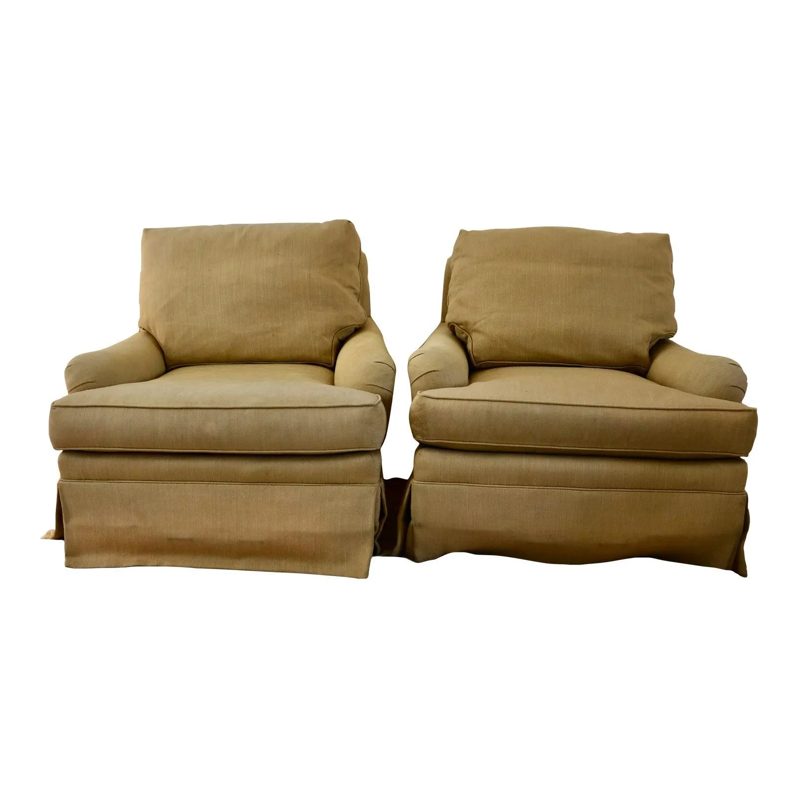 Late 20th Century Hickory Chair Reupholstered English Arm Swivel Club Chairs - a Pair