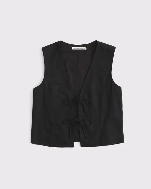 Tie-Front Linen-Blend Vest