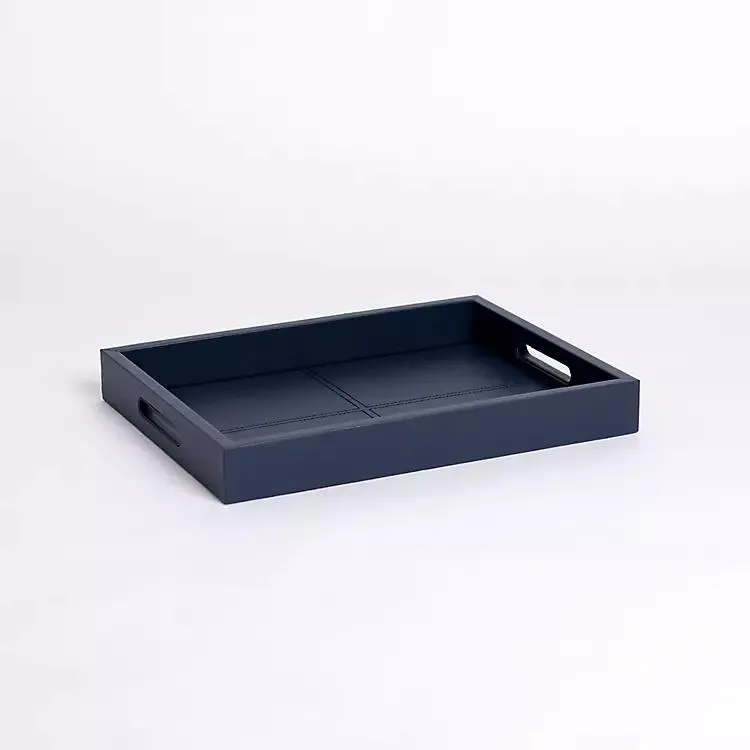 Navy Faux Leather Decorative Tray