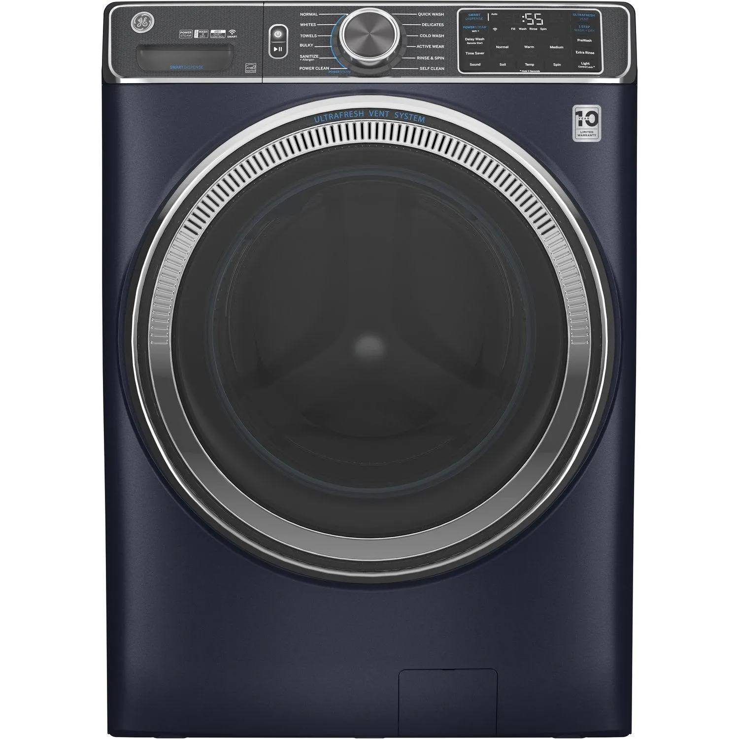 GE 5.0 CU. FT. Capacity Front Load Smart Steam Washer, Sapphire Blue - GFW850SPNRS