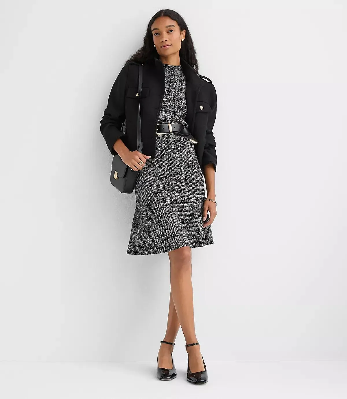 Heathered Jacquard Mini Flounce Dress