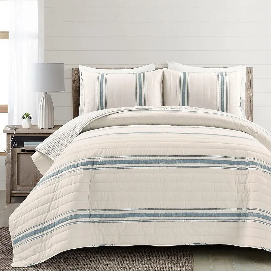 Lush Decor Blue Stripe Reversible King Quilt Cotton