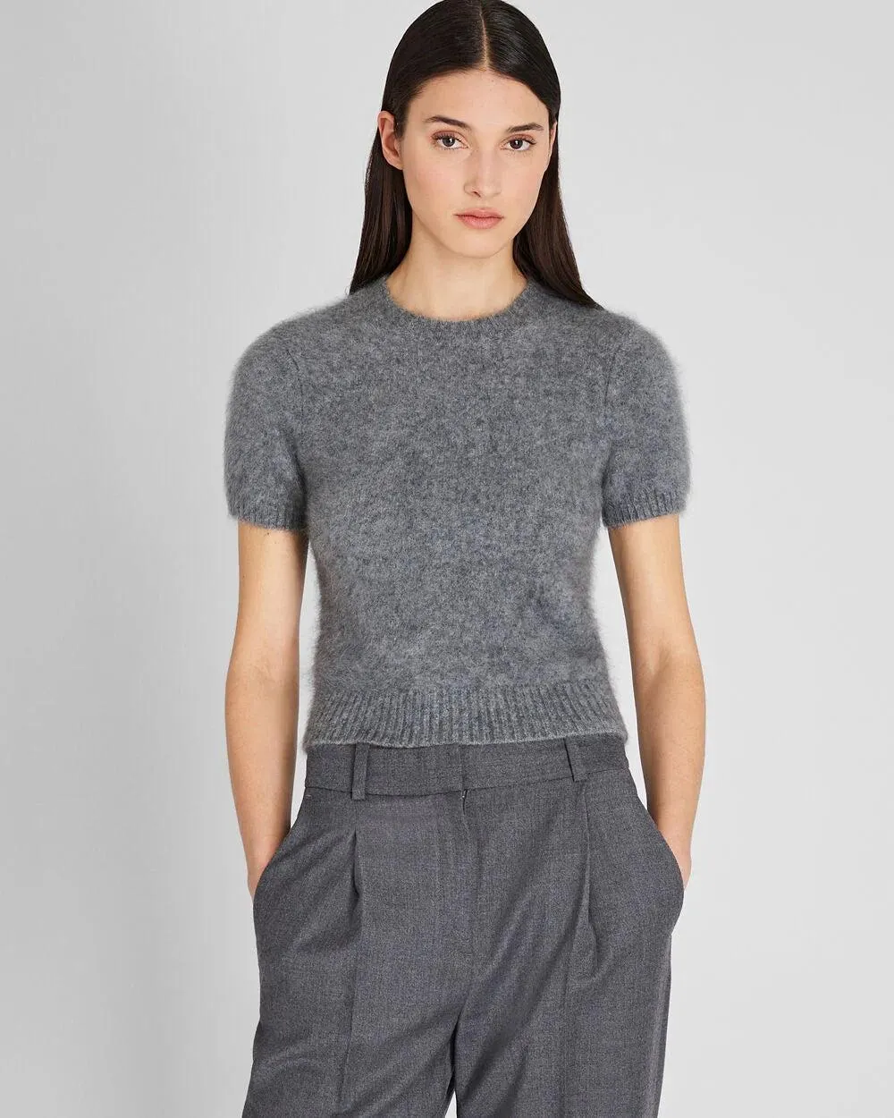 Brushed Cashmere Short-Sleeve Sweater