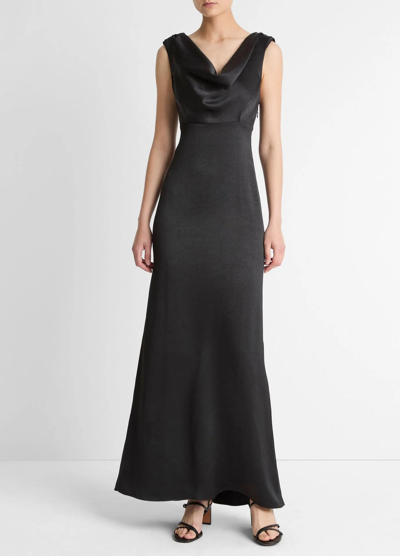 Satin Draped Cowl-Neck Maxi Dress