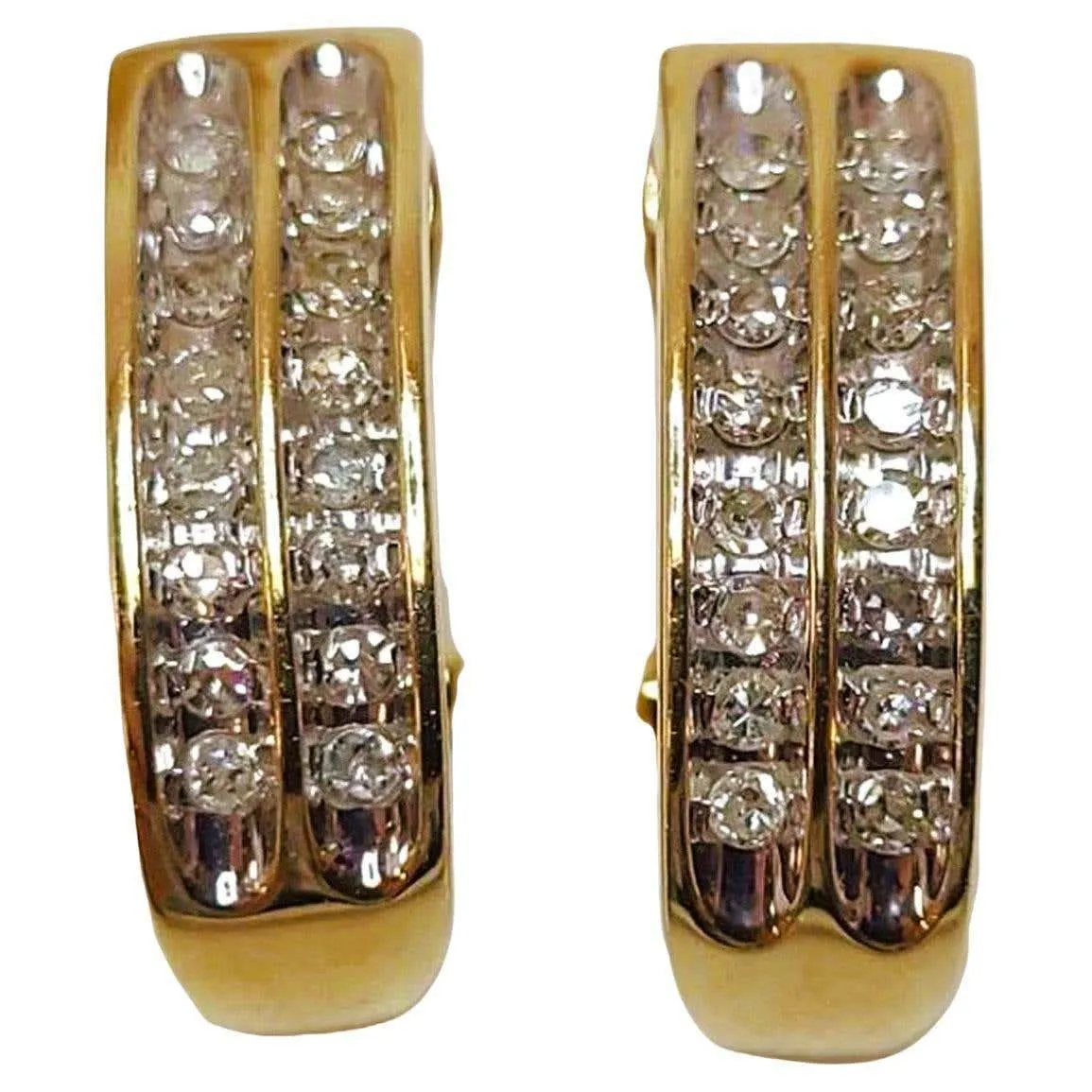 10k Yellow Gold 1.0 Carat Diamond Half Hoop Earrings Omega Backs